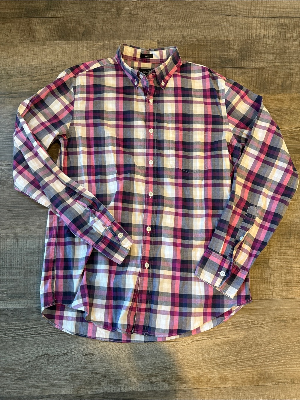 JCrew Plaid Button-Down Shirt in Pink and Blue-Slim Fit
